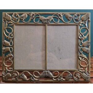 Vintage Art Nouveau Style Bronzetone Floral Dual Portrait Frame